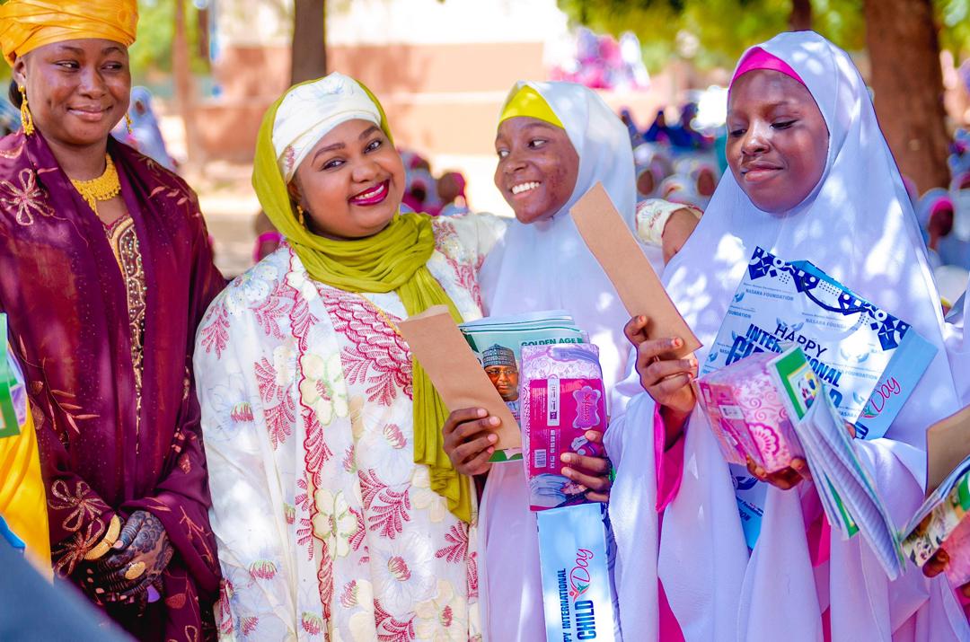 Bilkisu Nasir with schoolgirls during an International Day of the Girl Child outreach